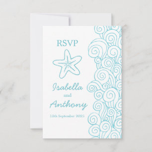 Hochzeit von "Starfish & Wirbel blue & white art" RSVP Karte
