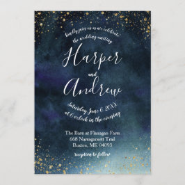 Hochzeit von Starry Night Navy Blue Watercolor Einladung
