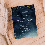Hochzeit von Starry Night Navy Gold Einladung<br><div class="desc">Elegante und moderne Einladungskarte für Herbst- oder Winterhochzeiten! Dunkelmarineblau-Aquarellfarben-Omelfarbe mit Imitaten goldenen Glitzer auf der oberen und unteren Ebene. Das Design ähnelt Sternen am Nachthimmel.</div>
