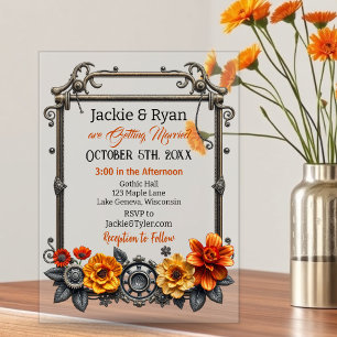 Hochzeit von Steampunk Gears und Blume Acryleinladungen