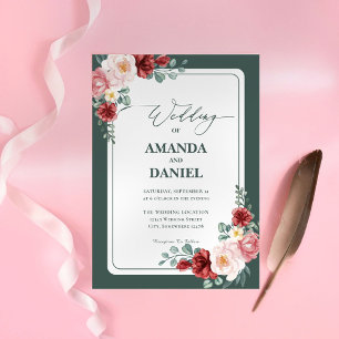 Hochzeit von tiefgrüner und blütiger Blüte Einladung