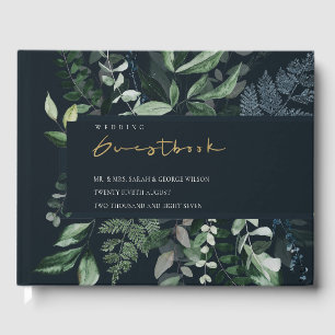 Hochzeit von tropischen Blättern mit schwarzem grü Gästebuch