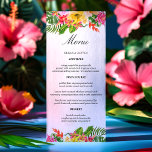 Hochzeit von tropischen Hibiskus-Palmen Menükarte<br><div class="desc">Mit diesem lebhaften Hochzeitsmenü können Sie Ihre Gäste in ein tropisches Paradies befördern. Mit üppigen Hibiskusblumen,  schwebenden Palmenblättern und einem beruhigenden Aquarell setzt dieses Design den Ton für eine entspannte und elegante Feier. Lassen Sie sich mit Ihren köstlichen Menüs individuell und individuell zubereiten.</div>