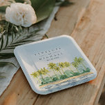 Hochzeit von tropischen Wasserfarben im Palmenhain Pappteller<br><div class="desc">Die modernen und schicken Teller und Schalen aus Party sind mit eleganten Typografien geschmückt,  die um ein wunderschönes Aquarellbild tropischer Palmen herum angeordnet sind. Malerei inspiriert von Santa Barbara Küste. Vollständig passende Hochzeitssuite verfügbar.</div>