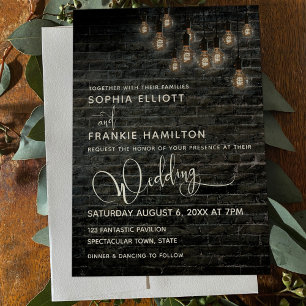 Hochzeit von Vintag Lights Industrial Brick Typogr Einladung