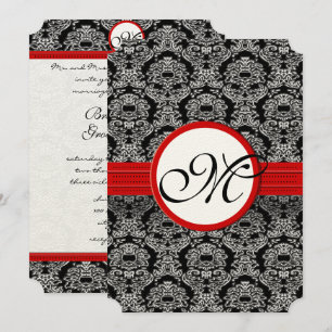 Hochzeit von Vintagen schwarzen und weißen Damasku Einladung