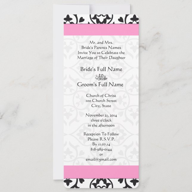 Hochzeit von Vintagen schwarzen und weißen Damasku Einladung (Vorderseite)