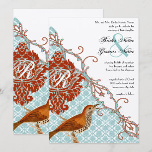 Hochzeit von Vintagen Vogelarten Einladung