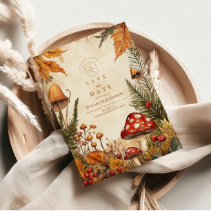 Hochzeit von Vintagen Wald-Pilzen Save The Date