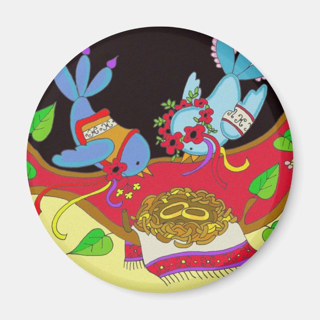 Hochzeit von Vögeln Ukrainische Volkskunst Magnet (Vorne)