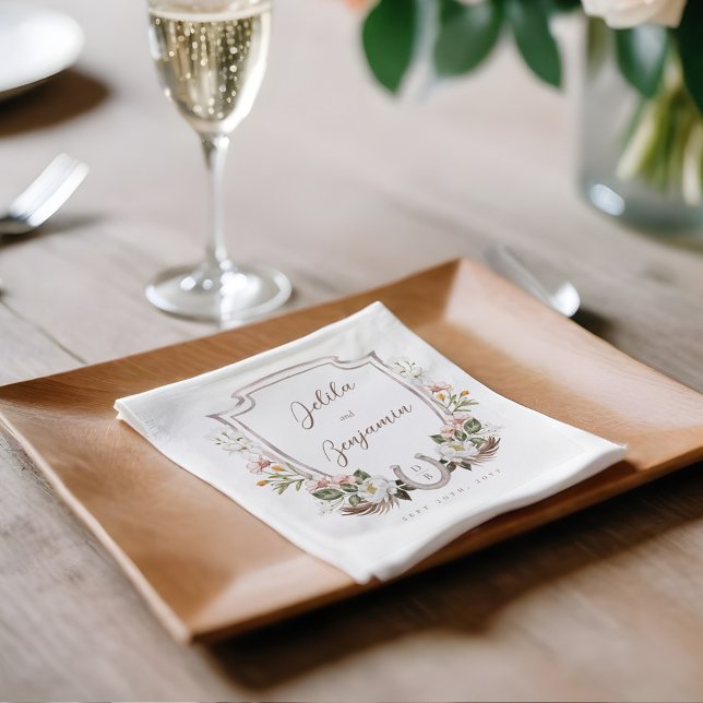 Hochzeit von Wappen-Western-Hufeisen-Monogramm Serviette (Floral Crest Western Horseshoe Monogram Wedding Napkins)