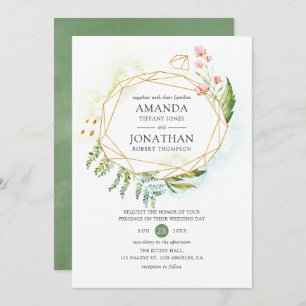 Hochzeit von Wasserfarbe geometrischer Kristallgrü Einladung