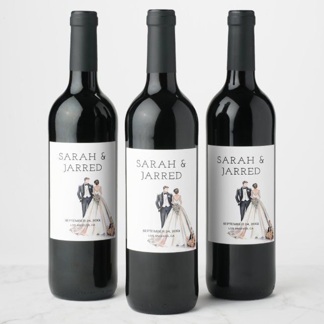 Hochzeit von Wasserfarbe Weinetikett (Flaschen)