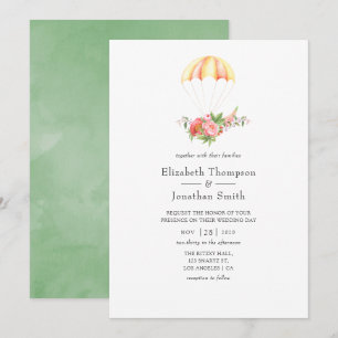 Hochzeit von Wasserfarben-Bouquet-Fallschirm Einladung