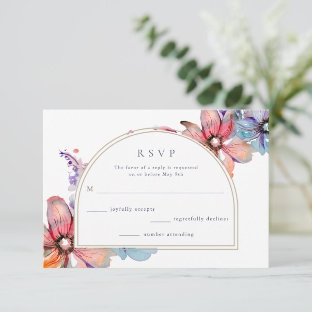 Hochzeit von Wasserfarben RSVP Karte (Stehend Vorderseite)