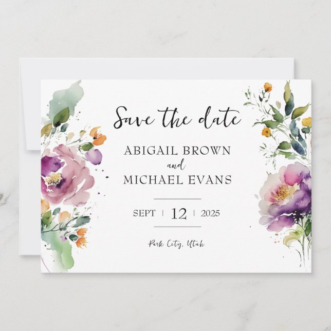Hochzeit von Wasserfarben Save The Date (Vorderseite)
