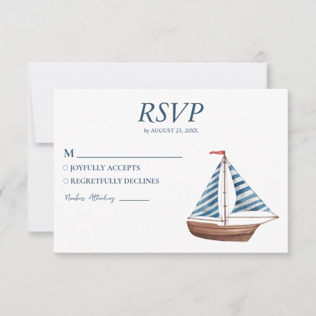 Hochzeit von Wasserfarben-Segel-Yacht RSVP Karte (Vorderseite)