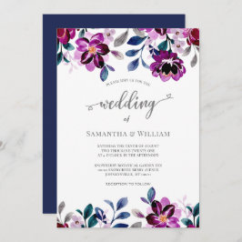 Hochzeit von Wasserfarben und Lila Blumen Einladung