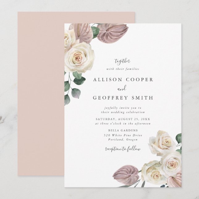 Hochzeit von Wasserfarben und Orchideen Einladung (Vorne/Hinten)