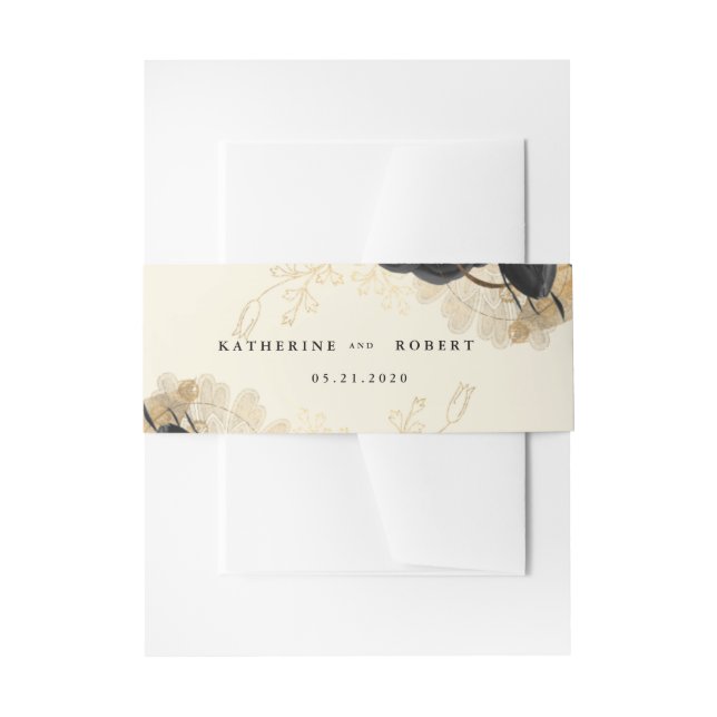 Hochzeit von Watercolor Black Gold Rose Einladungsbanderole (Vorderseite Beispiel)