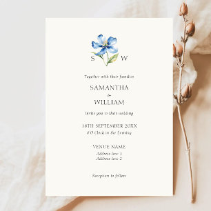 Hochzeit von Watercolor Blue Blume Einladung