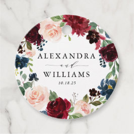 Hochzeit von Watercolor Burgundy und Blue Floral W Geschenkanhänger