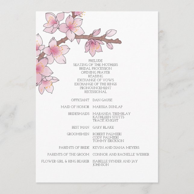 Hochzeit von Watercolor Cherry Programm (Vorderseite)