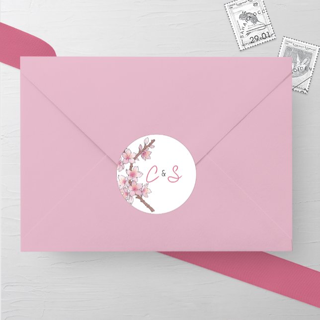 Hochzeit von Watercolor Cherry Runder Aufkleber (Von Creator hochgeladen)