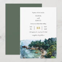 Hochzeit von Watercolor Dusty Blue Coastal Woodsy