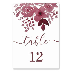 Hochzeit von Watercolor Floral Burgundy Tischnummer