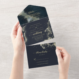 Hochzeit von Watercolor Gold Splash All In One Einladung