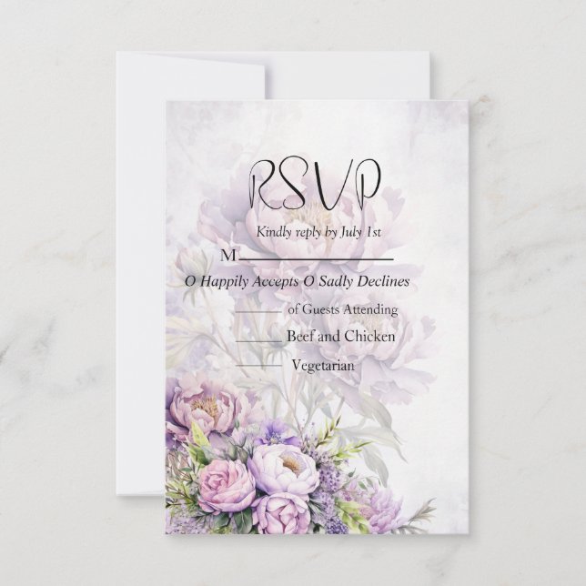 Hochzeit von Watercolor Lavender Peony RSVP Karte (Vorderseite)