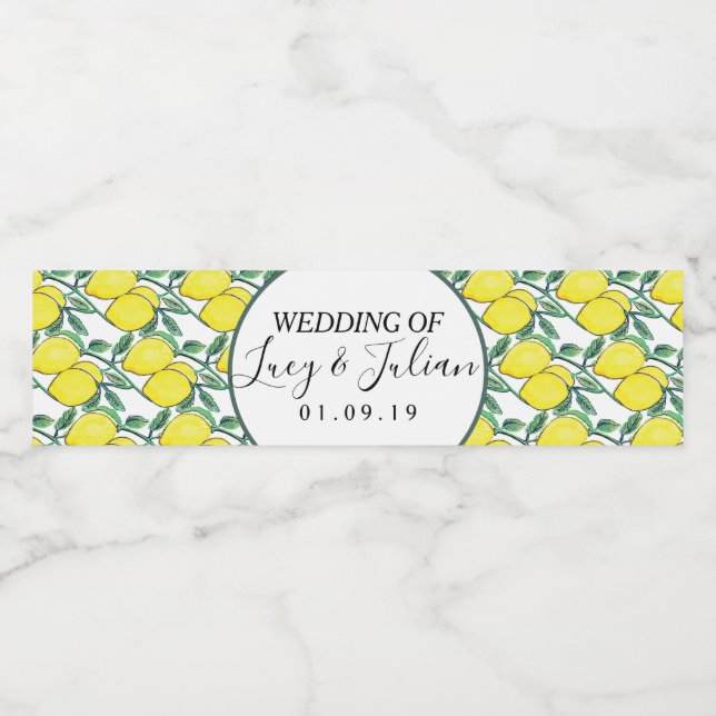 Hochzeit von Watercolor Lemon Greenerity Wasserflaschenetikett (Einzelnes Label)