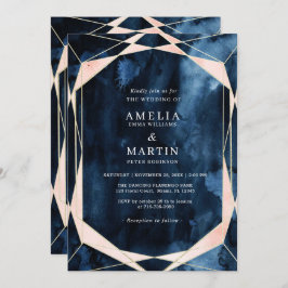 Hochzeit von Watercolor Navy Blue Marble Gold Einladung