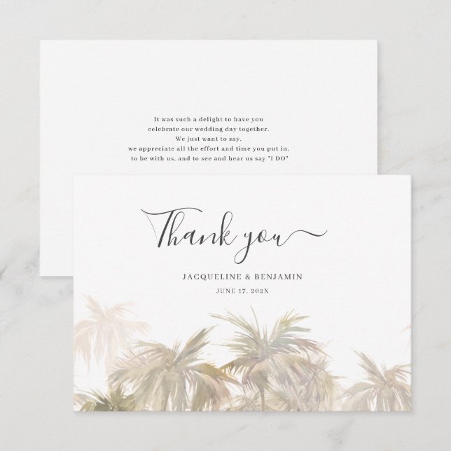 Hochzeit von Watercolor Palm Tree Dankeskarte (Vorne/Hinten)