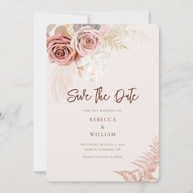 Hochzeit von Watercolor Pampas Grass Save The Date (Vorderseite)