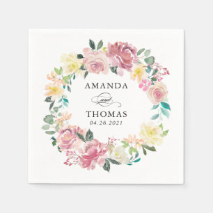 Hochzeit von Watercolor Pastel Blush Bloral Wreath Serviette