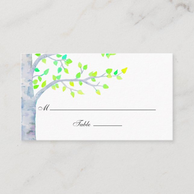 Hochzeit von Watercolor Spring Birch Tree Platzkarte (Vorderseite)