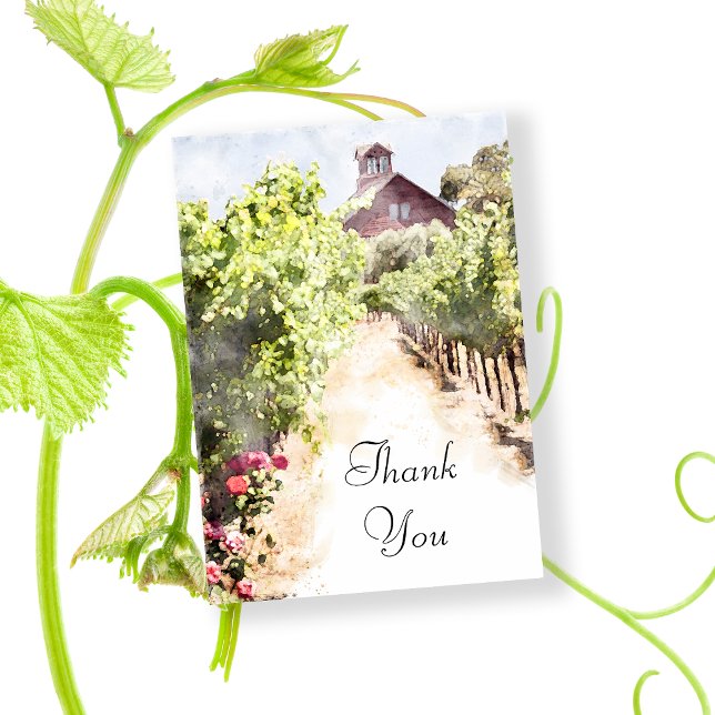 Hochzeit von Weinberg und Rotem Barn Dankeskarte (Say thanks after your winery wedding or shower with the Vineyard and Red Barn Thank You Note Card.)