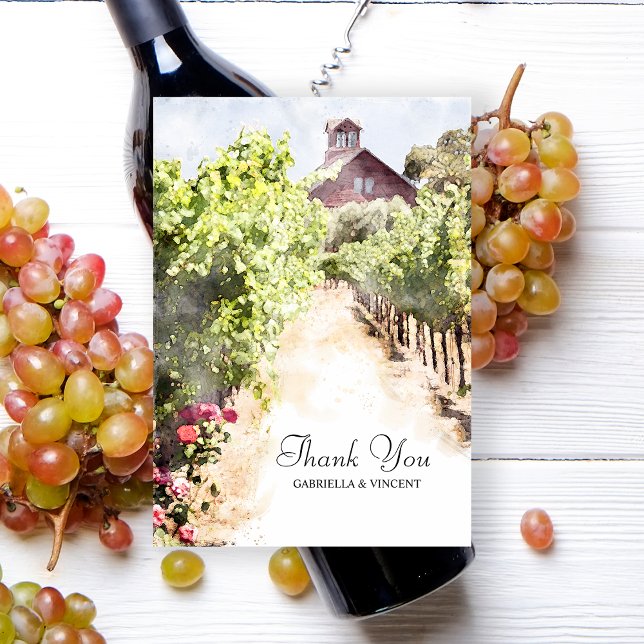 Hochzeit von Weinbergen und Rotem Barn Dankeskarte (Say thanks after your winery wedding or shower with the Vineyard and Red Barn Thank You Note Card.)