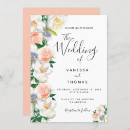 Hochzeit von weißen Korallen mit Aquarellen Einladung