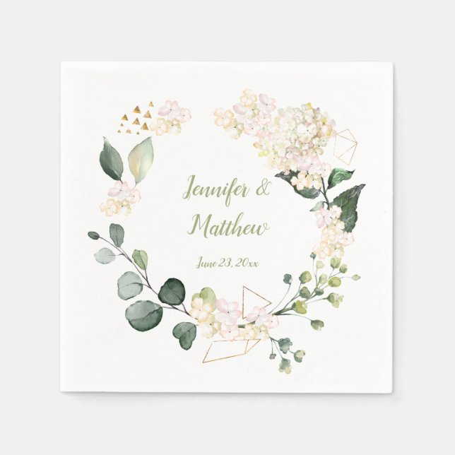 Hochzeit von weißen Rose mit geometrischem Kränz Serviette (Vorderseite)