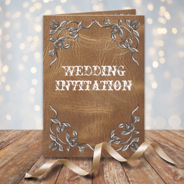 Hochzeit von Western Leather Einladung (Rustic Western Country Cowboy Wedding Invitation)