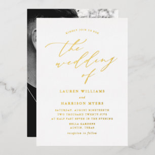 Hochzeit von White and Gold Script-Fotos Folieneinladung
