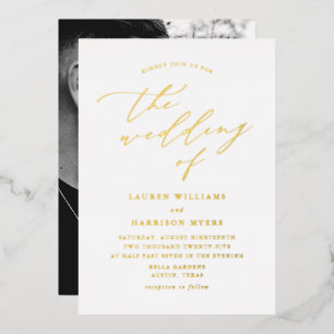 Hochzeit von White and Gold Script-Fotos Folieneinladung