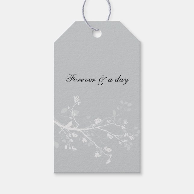 Hochzeit von White Gray Bird Branches Geschenkanhänger (Vorderseite)