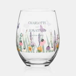 Hochzeit von Wildblumen und Schmetterlingen Weinglas Ohne Stiel