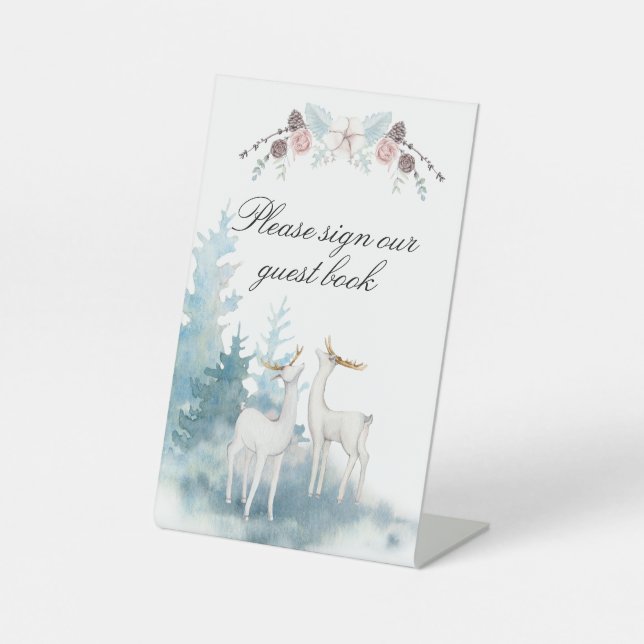 Hochzeit von Winterhirschen und Foliage Sockelschild (Vorderseite)