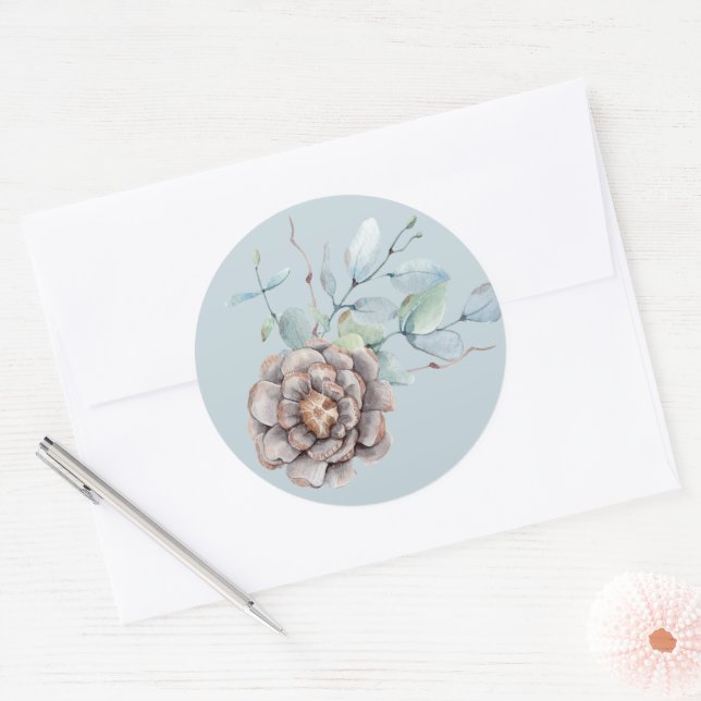 Hochzeit von Winterkiefern und Blattwasser Runder Aufkleber (Umschlag)