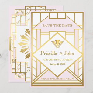 Hochzeit Vormerkung, Great Gatsby, weißgold rosa Einladung